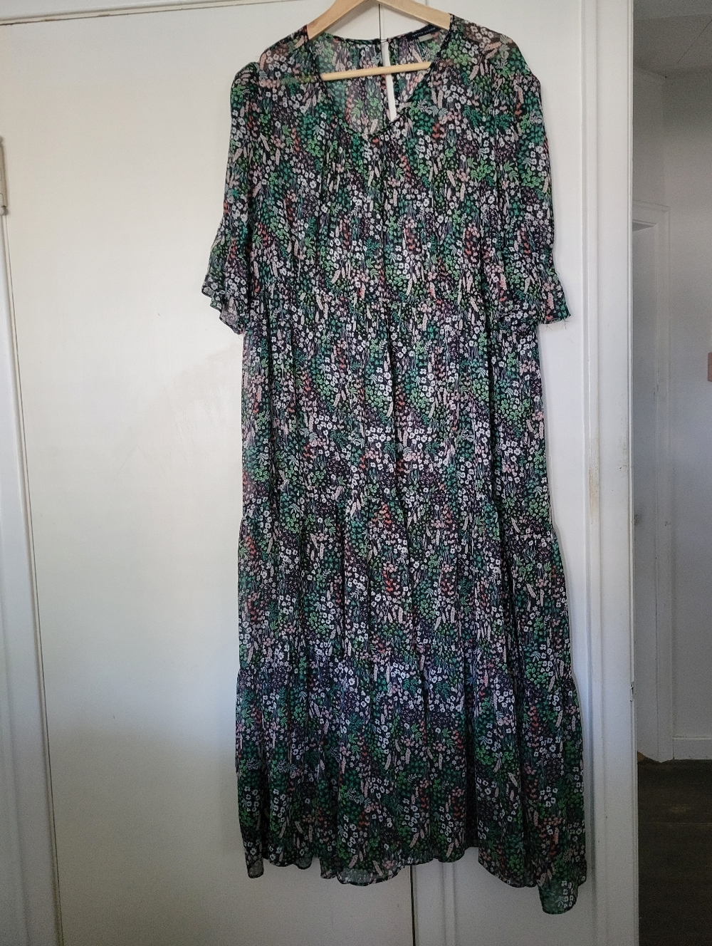 Tommy Hilfiger Green and Black Floral Maxi Dress